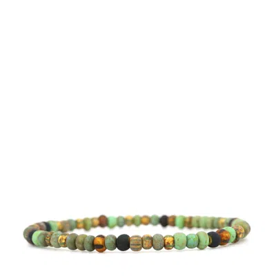 Shar Oke Men's Yellow / Blue / Green Green, Yellow Striped & Black Czech Bracelet In Yellow/blue/green