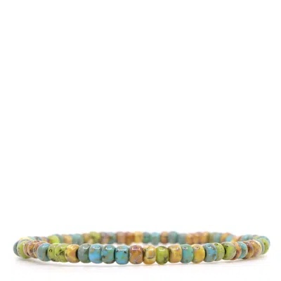 Shar Oke Men's Yellow, Green & Turquoise Czech Picasso Beaded Bracelet