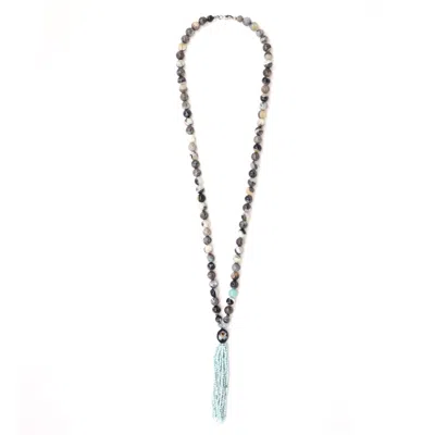 Shar Oke Women's Black / Blue / Neutrals Natural Amazonite & Larimar Tassel Beaded Necklace In Multi