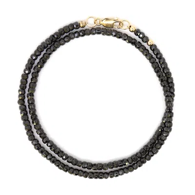 Shar Oke Women's Black / Gold 14k Solid Gold Wrap Bracelet & Black Cubic Zirconia In Black/gold
