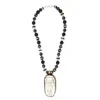 Shar Oke Women's Black / White / Neutrals Black Cubic Zirconia, Onyx & Elephant Bone Pendant Beaded Necklace In Multi