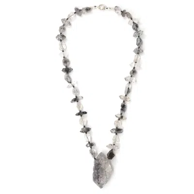 Shar Oke Women's Black / White / Silver Tibetan Terminated Quartz Necklace In Black/white/silver