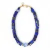 Shar Oke Women's Blue / Gold Lapis Lazuli & Aquamarine Swarovski Crystal Beaded Bracelet