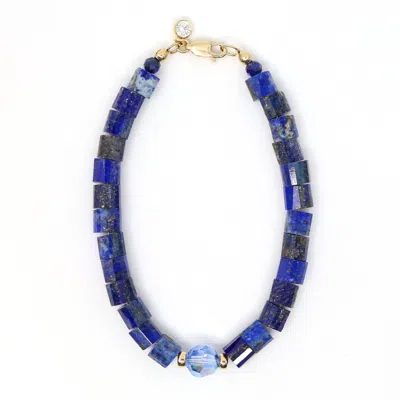 Shar Oke Women's Blue / Gold Lapis Lazuli & Aquamarine Swarovski Crystal Beaded Bracelet