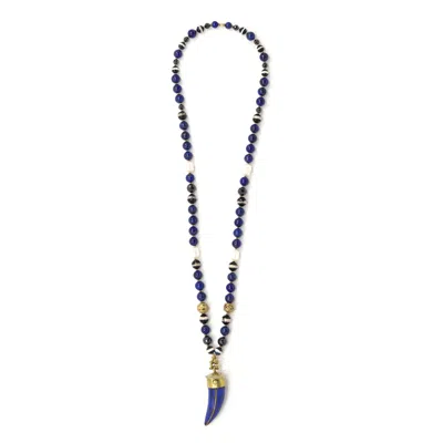 Shar Oke Women's Blue / Gold Lapis Lazuli Tibetan Horn Necklace