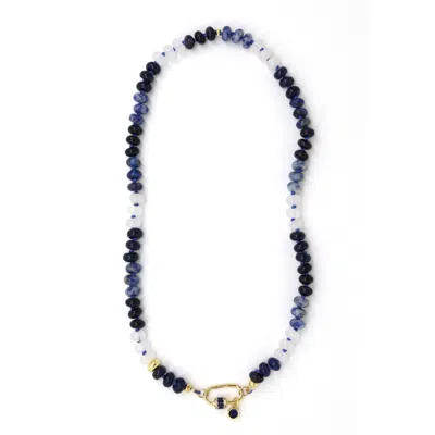Shar Oke Women's Blue / Gold / White Blue Gemstone Silk Knotted Necklace In Multi