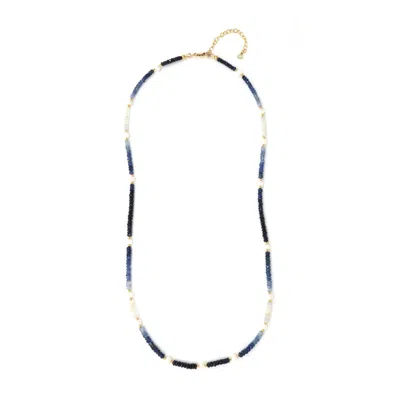 Shar Oke Women's Blue / Gold / White Blue Sapphire & Freshwater Pearl Necklace