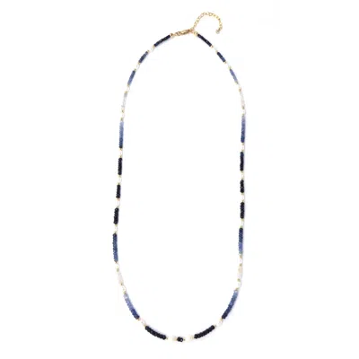 Shar Oke Women's Blue / Gold / White Blue Sapphire & Freshwater Pearls Necklace In Multi