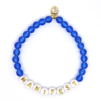 Shar Oke Women's Blue / Gold / White Manifest Word Charm Bracelet