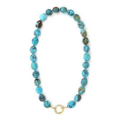 Shar Oke Women's Blue / Green / Gold Turquoise Nuggets Necklace