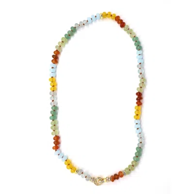 Shar Oke Women's Blue / Green / Yellow Earth & Ocean Tones Gemstone Silk Knotted Necklace In Multi