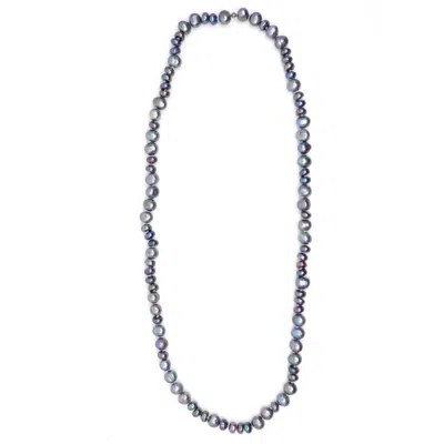 Shar Oke Women's Blue / Grey / Purple Peacock Purple & Blue Freshwater Pearls Silk Knotted Beaded Necklace In Multi