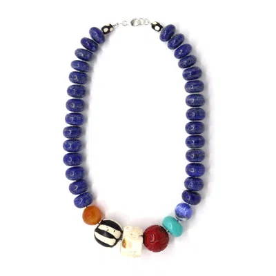 Shar Oke Women's Blue / Silver Lapis Lazuli Statement Medley Necklace In Blue/silver