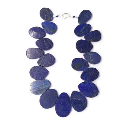 Shar Oke Women's Blue / Silver Lapis Lazuli Teardrop Statement Necklace In Multi