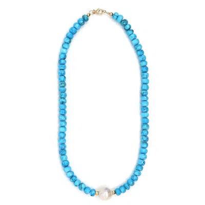 Shar Oke Women's Blue / White / Gold Turquiose Howlite & Freshwater Pearl Beaded Necklace In Multi
