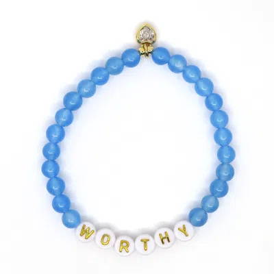 Shar Oke Women's Blue / White / Gold Worthy Word Charm Bracelet