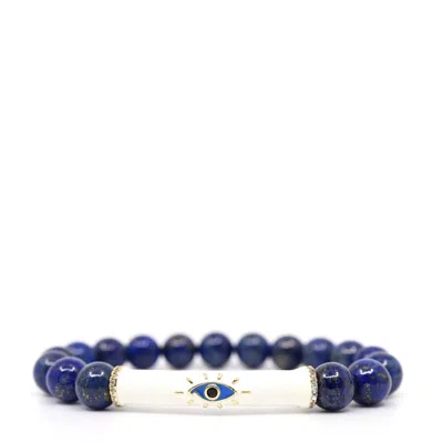 Shar Oke Women's Blue / White Lapis Lazuli & Evil Eye Beaded Bracelet