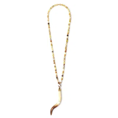 Shar Oke Women's Brown / Gold / Orange Yellow Opal & White & Brown Ombre Bone Pendant Beaded Necklace