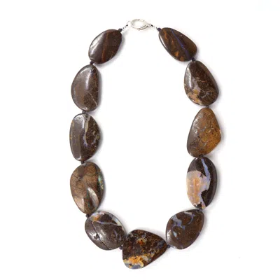 Shar Oke Women's Brown / Silver Boulder Opal & Blue Sapphire Necklace