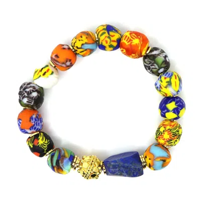 Shar Oke Women's Gold African Glass Medley & Bali Bracelet