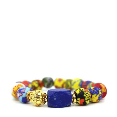 Shar Oke Women's Gold African Glass Medley Bali Bracelet