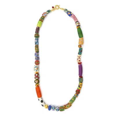 Shar Oke Women's Gold African Recycled Glass Bead Multi Colour Necklace