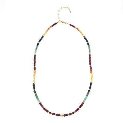 Shar Oke Women's Gold Dainty Multicolored Sapphire Beaded Necklace