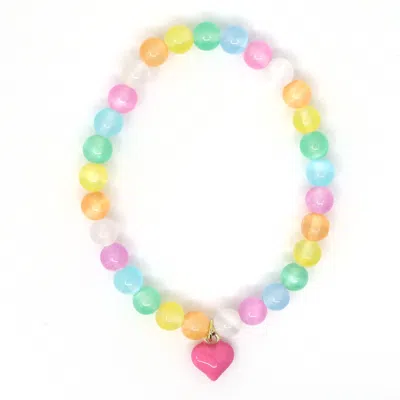 Shar Oke Women's Gold Heart Charm & Rainbow Selenite Beaded Bracelet