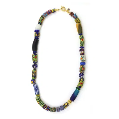 Shar Oke Women's Gold Multi Colour African Recycled Glass Bead Necklace