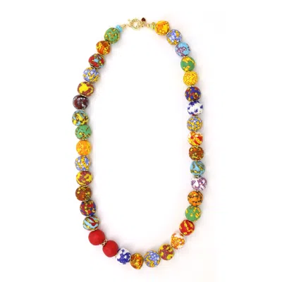 Shar Oke Women's Gold Multi Colour African Recycled Glass Beaded Necklace