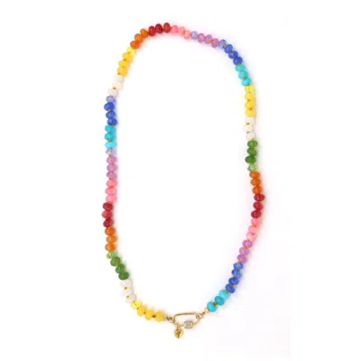 Shar Oke Women's Gold Multicoloured Rainbow Gemstone Silk Knotted Necklace