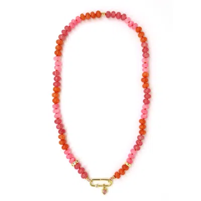 Shar Oke Women's Gold / Pink / Orange Pink & Orange Gemstone Silk Knotted Necklace In Red