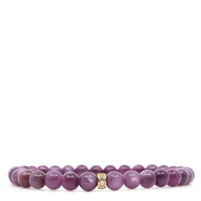 Shar Oke Women's Gold / Pink / Purple Diamonds & Ruby Beaded Bracelet