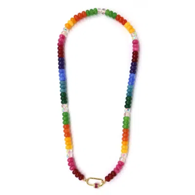 Shar Oke Women's Gold Rainbow Gemstones & Crystals Necklace