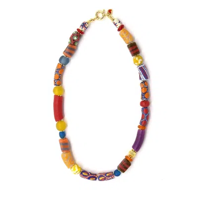 Shar Oke Women's Gold Recycled Multicolour African Recycled Glass Necklace