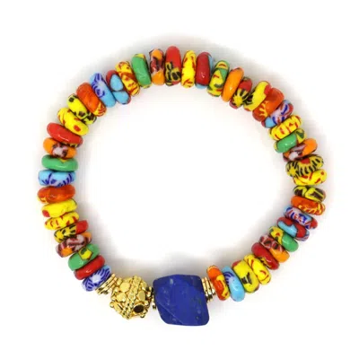 Shar Oke Women's Gold / Red Red Medley African Glass & Bali Bracelet