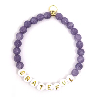 Shar Oke Women's Gold / White / Pink Grateful Word Bracelet