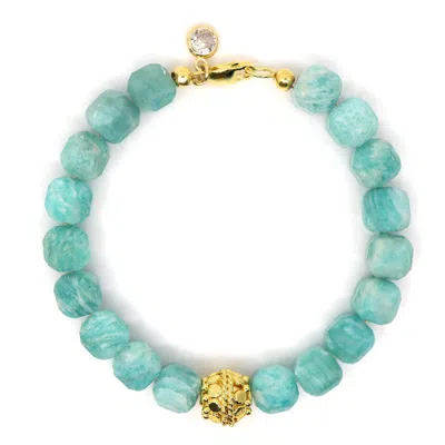 Shar Oke Women's Green / Gold Amazonite & Gold Filled Beaded Bracelet