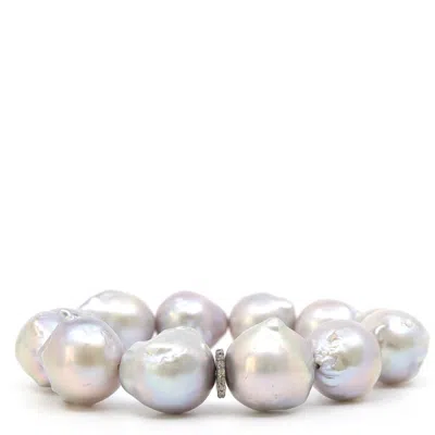 Shar Oke Women's Grey / Pink / Purple Grey Baroque Freshwater Pearls & Diamonds Beaded Bracelet