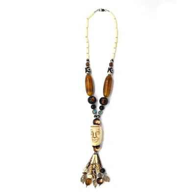 Shar Oke Women's Neutrals / Silver Carved Bone Statement Necklace