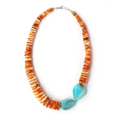 Shar Oke Women's Orange / Green / Blue Spiny Oyster & Peruvian Amazonite Necklace In Multi