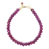 Shar Oke Women's Pink / Purple / Gold Natural Ruby & Pink Cubic Zirconia Beaded Bracelet