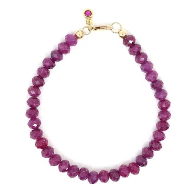 Shar Oke Women's Pink / Purple / Gold Natural Ruby & Pink Cubic Zirconia Beaded Bracelet