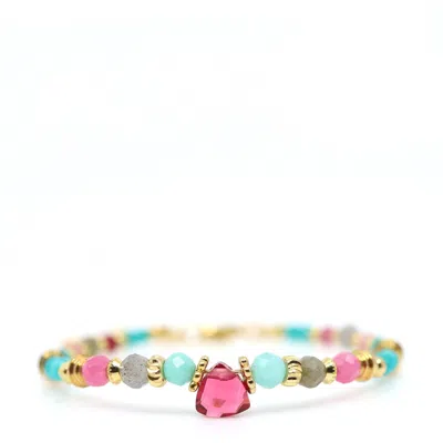 Shar Oke Women's Pink / Purple / Green Multi Colored Beaded Bracelet