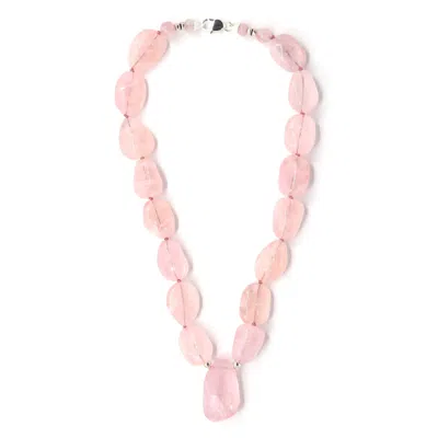 Shar Oke Women's Pink / Purple / Silver Madagascar Rose Quartz Necklace