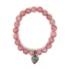 Shar Oke Women's Pink / Purple / Silver Pink Opal & Diamonds Heart Charm Beaded Bracelet