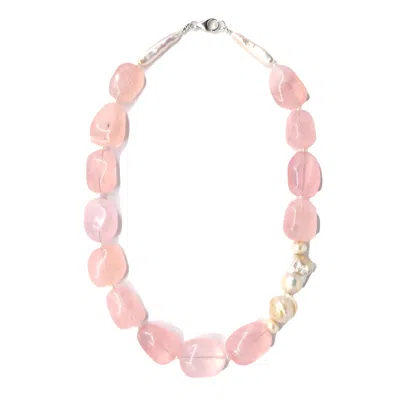 Shar Oke Women's Pink / Silver / White Madagascan Rose Quartz & Freshwater Pearls Necklace In Pink/silver/white