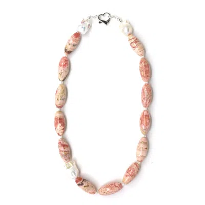 Shar Oke Women's Pink / White / Silver Rhodochrosite & Freshwater Pearls Necklace In Multi