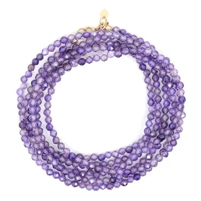 Shar Oke Women's Purple Cubic Zirconia Wrap Beaded Bracelet