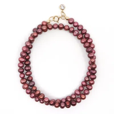 Shar Oke Women's Red / Gold Burgundy Freshwater Pearl Dainty Wrap Beaded Bracelet In Multi